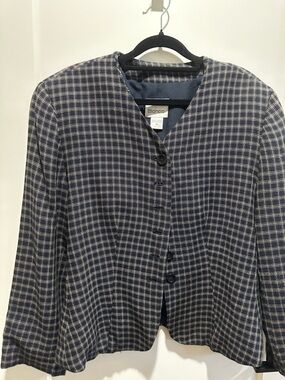 Bianca - Navy Checked Lightweight Button-Front Jacket
